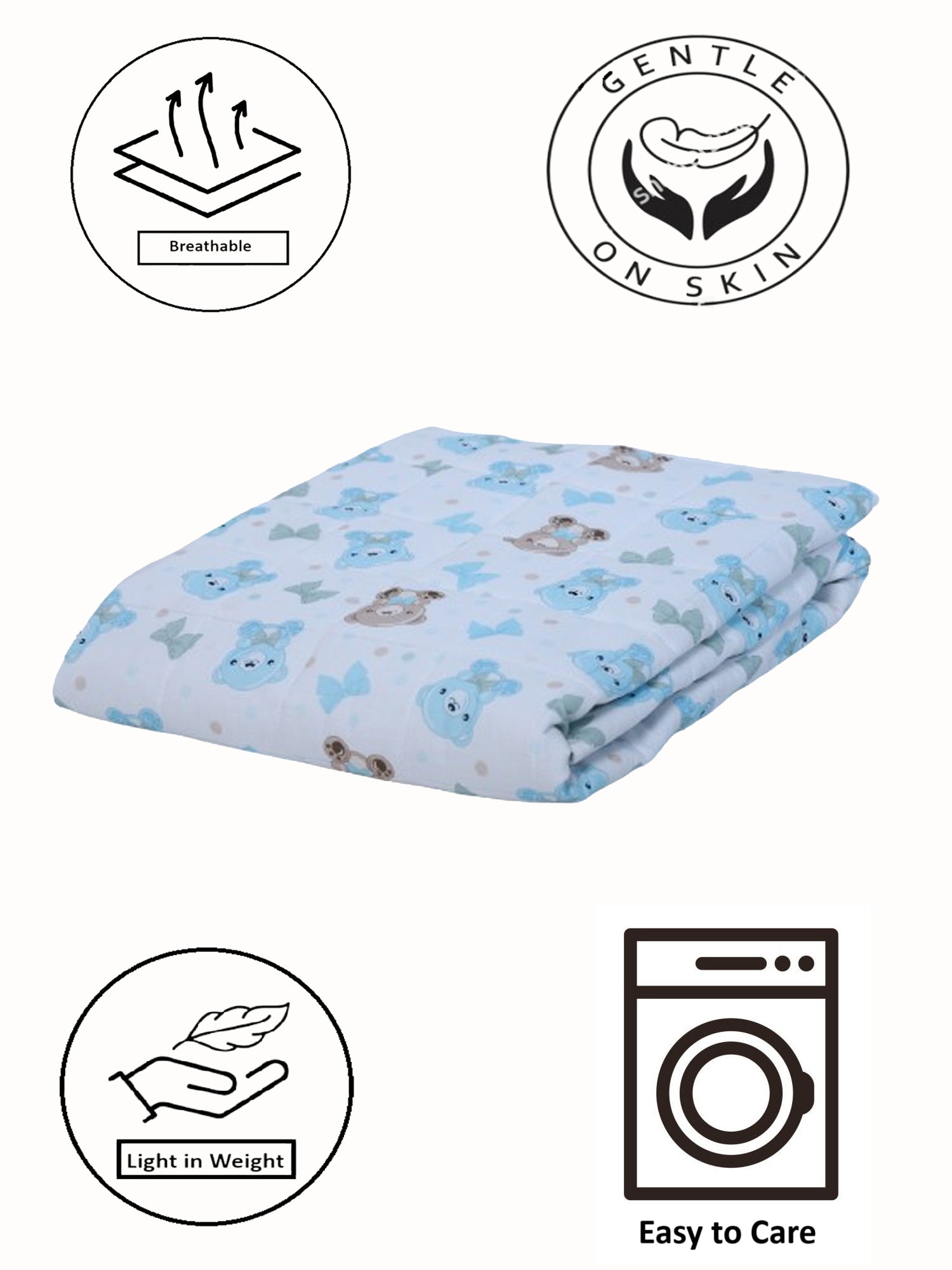 Teady Bear Printed Kids Single Quilt - Light Blue