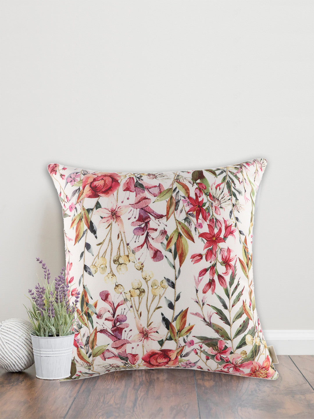 Summer Vibes Floral Printed Embroidered Cushion Cover 16 Inch X 16 Inch - Pack of 1