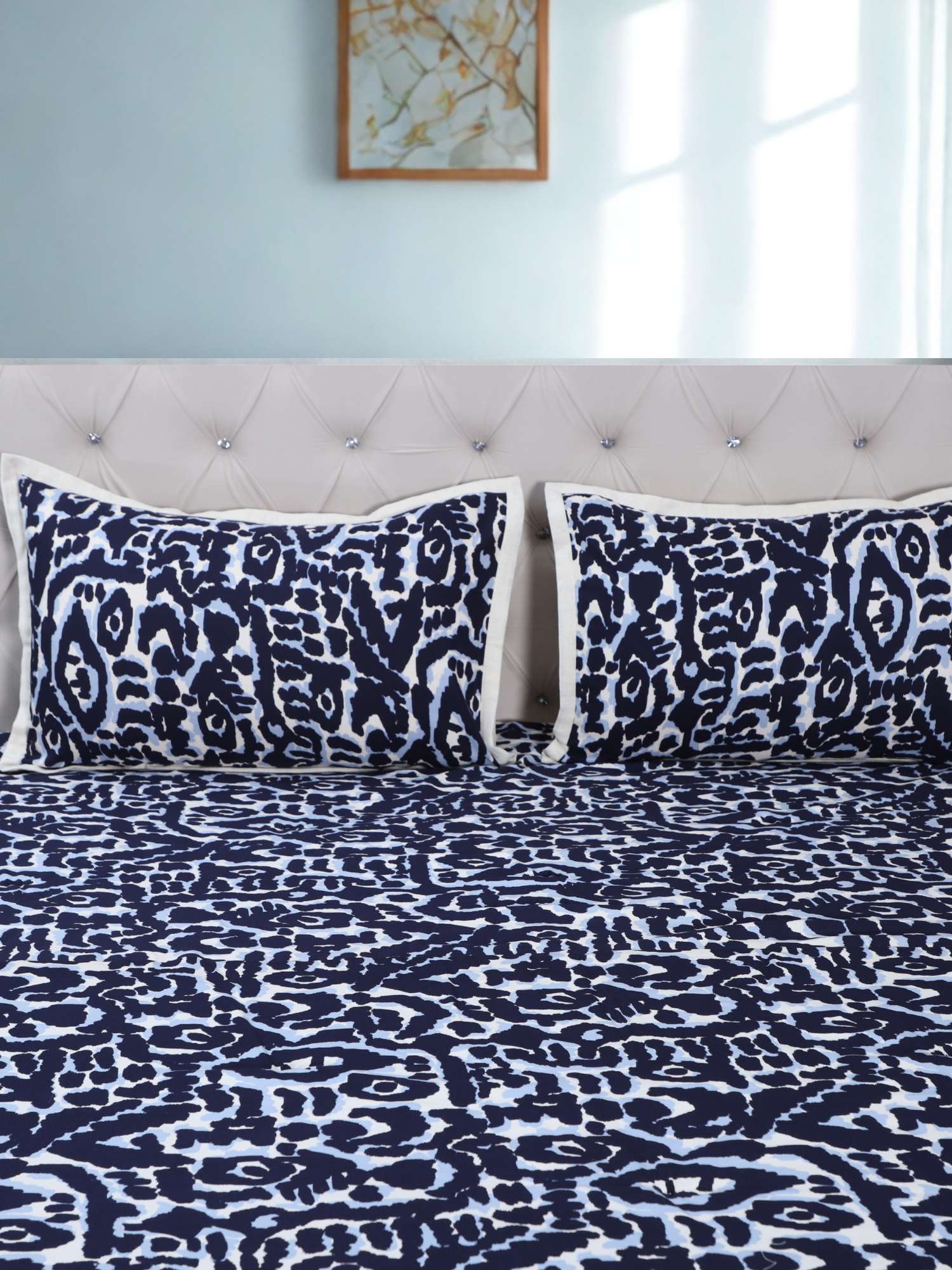 Midnight Ikat Luxe Viscose Dohar with Contrast Piping - 2 Pillow Cover