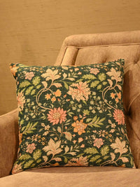 Teal Meadow Cotton Slub Floral Cushion Cover – 16x16 Inch