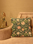 Teal Meadow Cotton Slub Floral Cushion Cover – 16x16 Inch