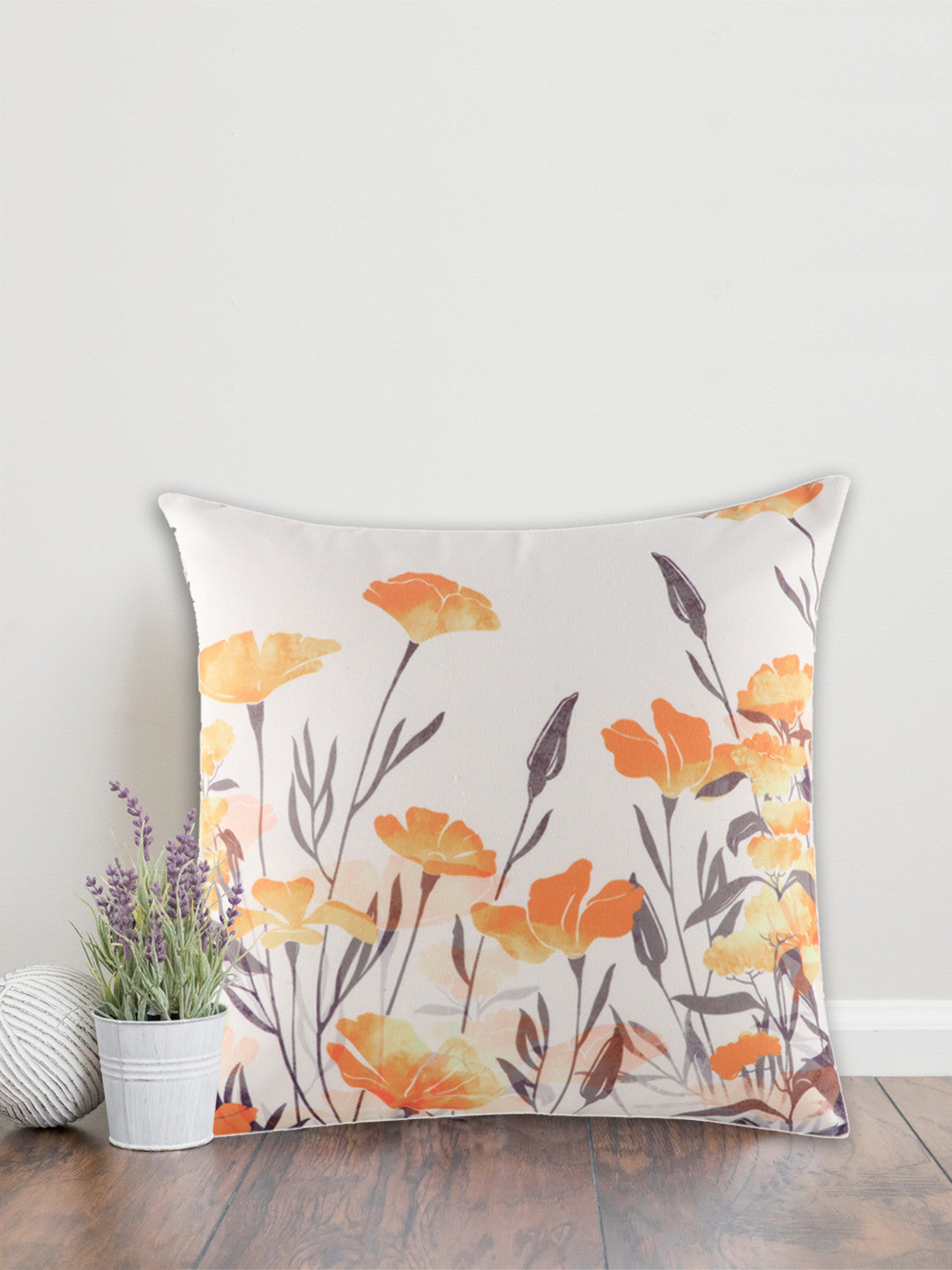 Reversible Floral Printed Embroidered Cushion Cover 16 Inch X 16 Inch - Pack of 1