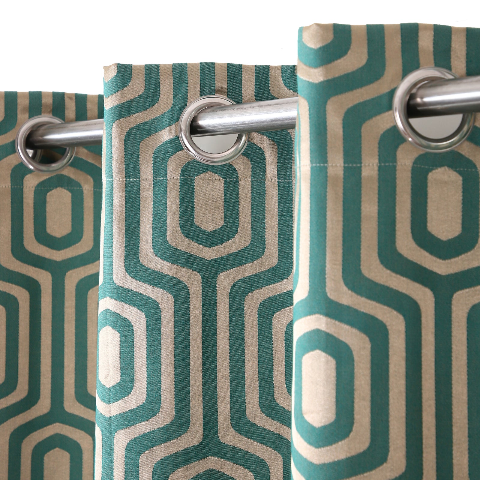 Cotton Geometric Self Design Green Curtain