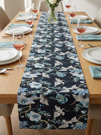 Midnight Crane Garden Velvet Table Runner
