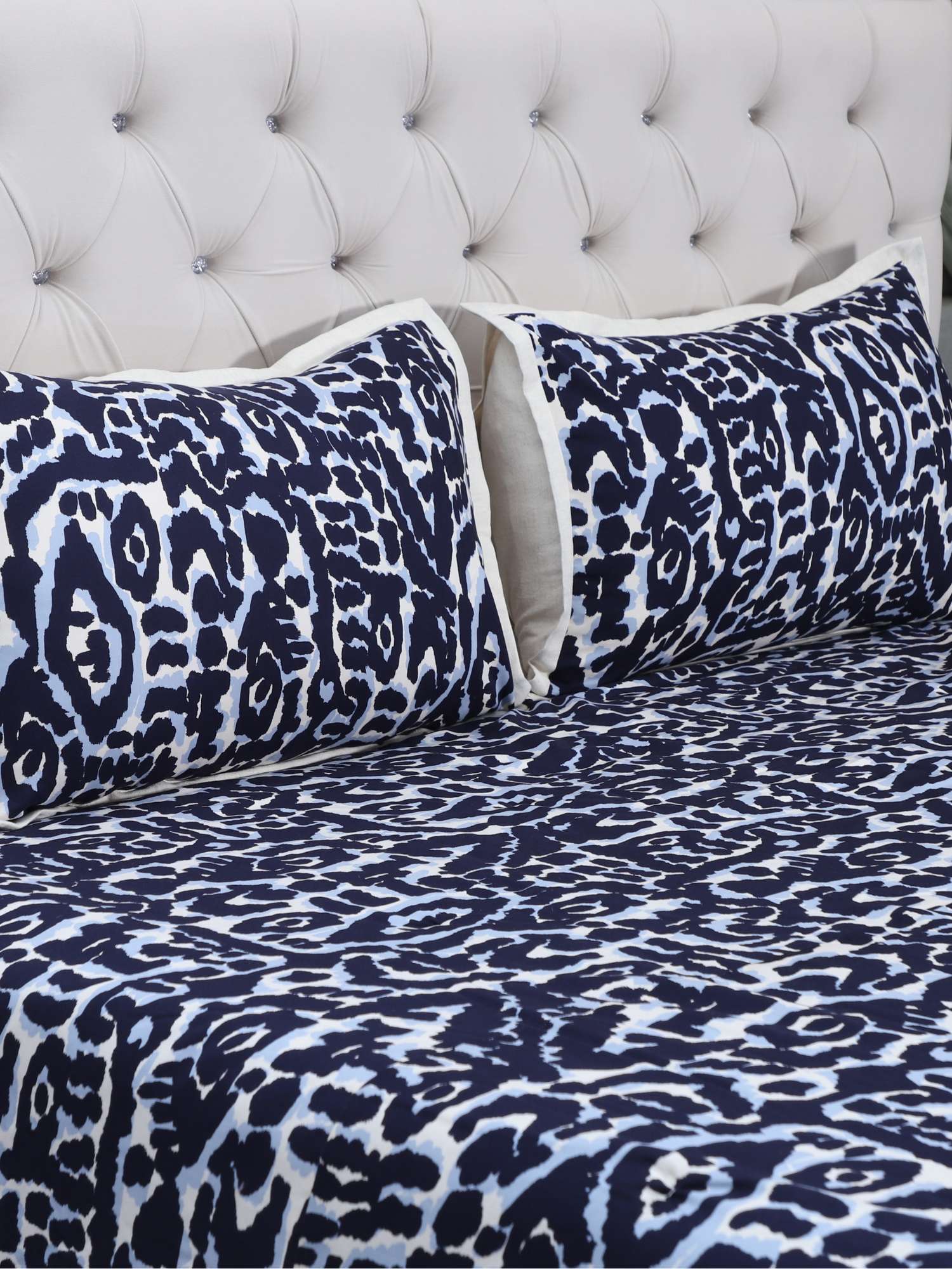 Midnight Ikat Luxe Viscose Dohar with Contrast Piping - 2 Pillow Cover