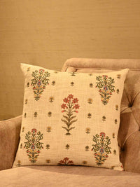 Floral Cotton Slub Cushion Cover - 16x16 Inch