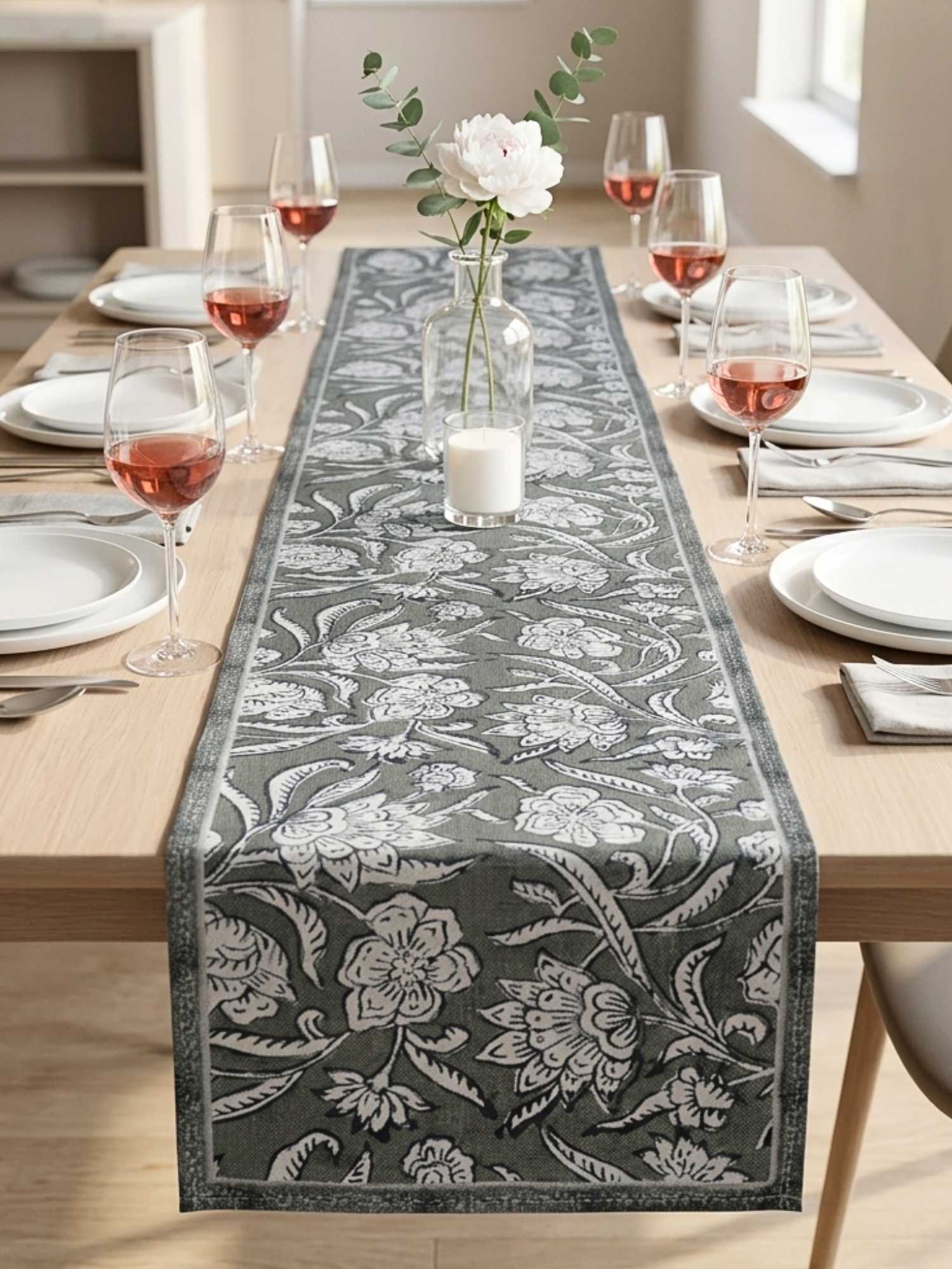 Monochrome Floral Table Runner