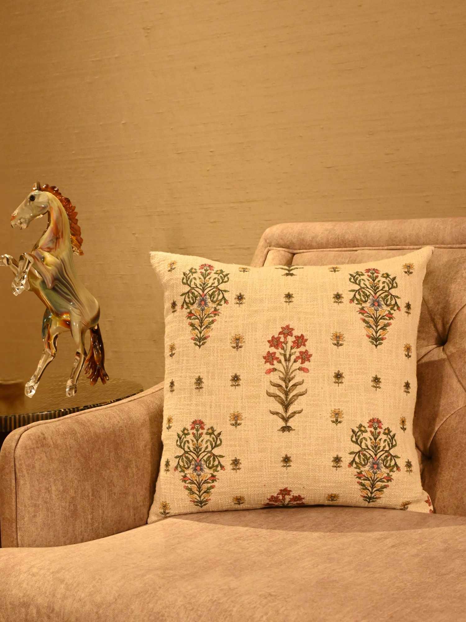 Floral Cotton Slub Cushion Cover - 16x16 Inch