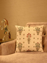 Floral Cotton Slub Cushion Cover - 16x16 Inch