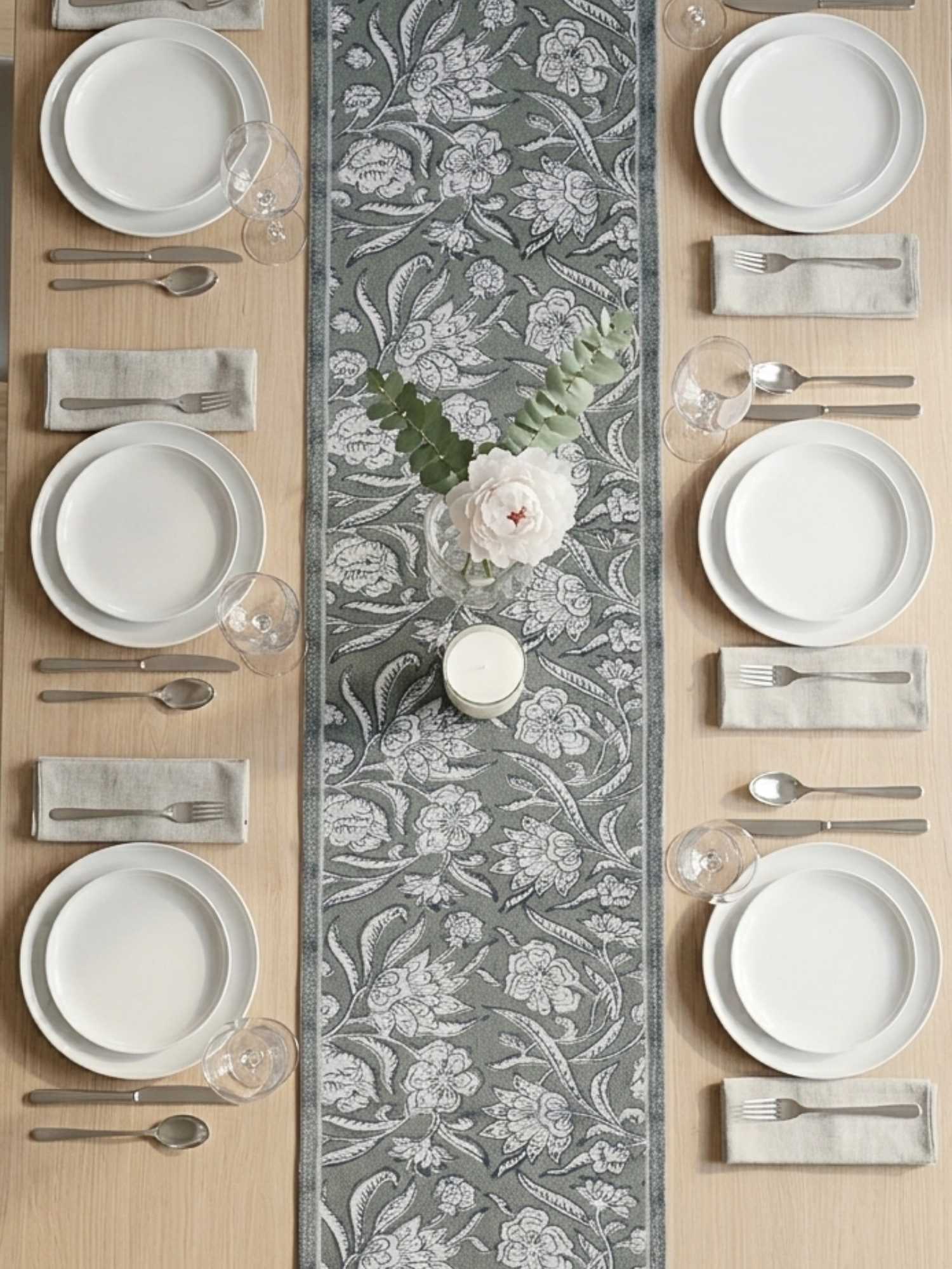 Monochrome Floral Table Runner