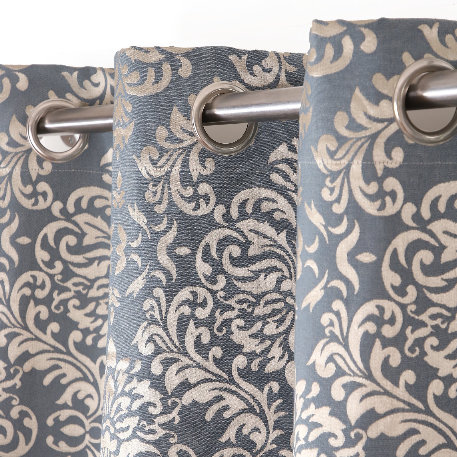 Cotton Heavy Fabric Grommet Self Design Blue Curtain