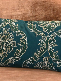 Teal Embroidered Damask Cotton Cushion Cover – 12x18 Inch