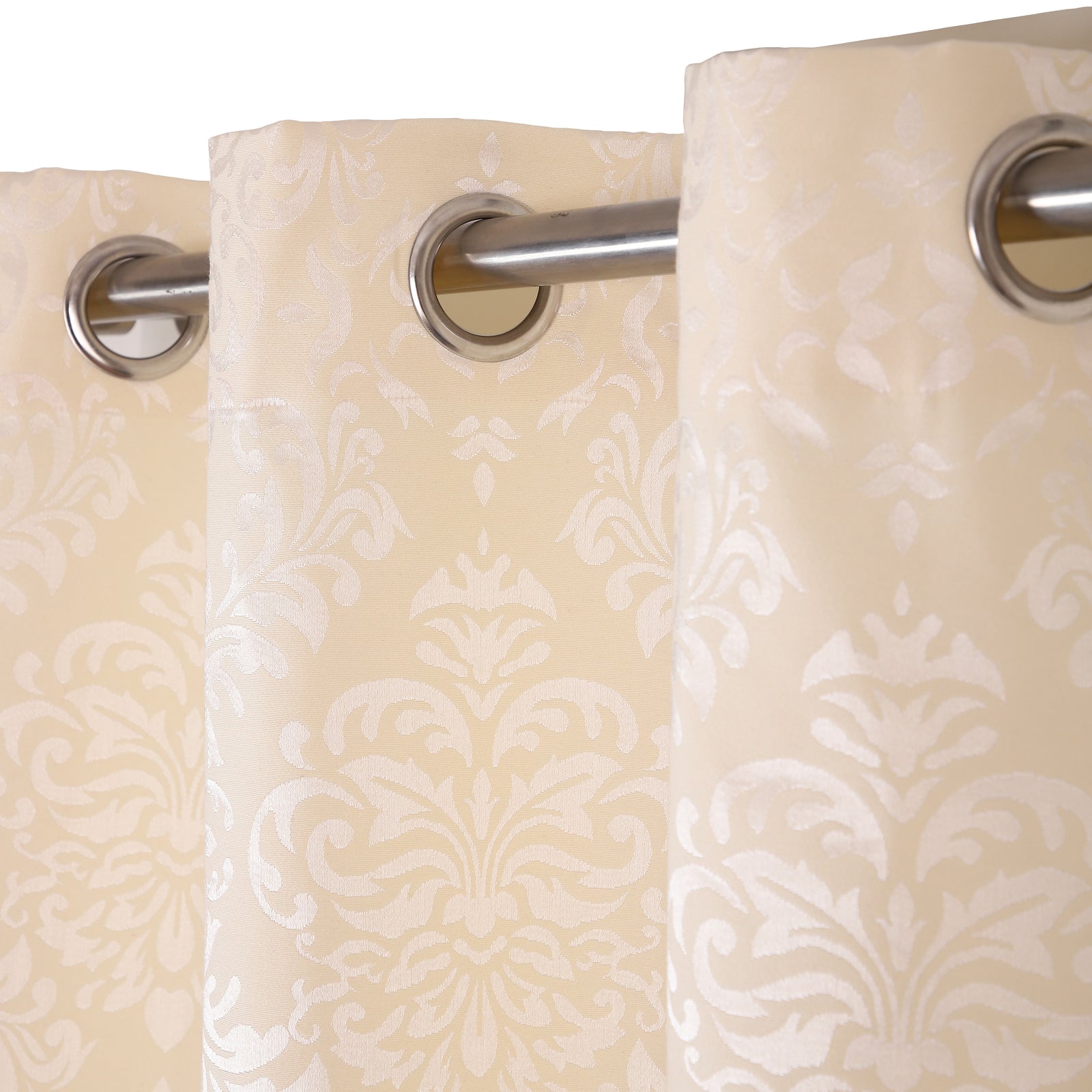 Cotton Heavy Fabric Grommet Self Design Cream Curtain