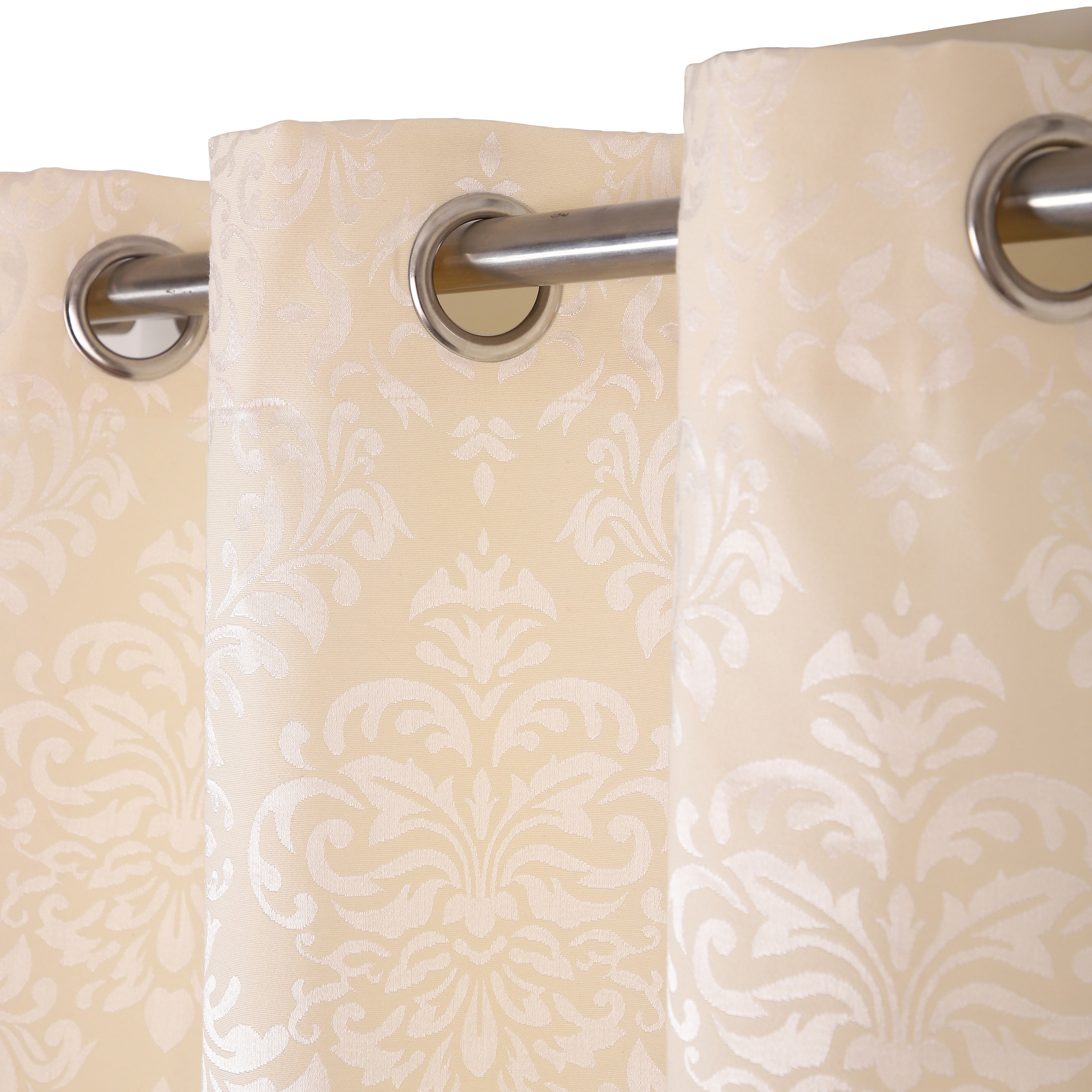 Cotton Heavy Fabric Grommet Self Design Cream Curtain