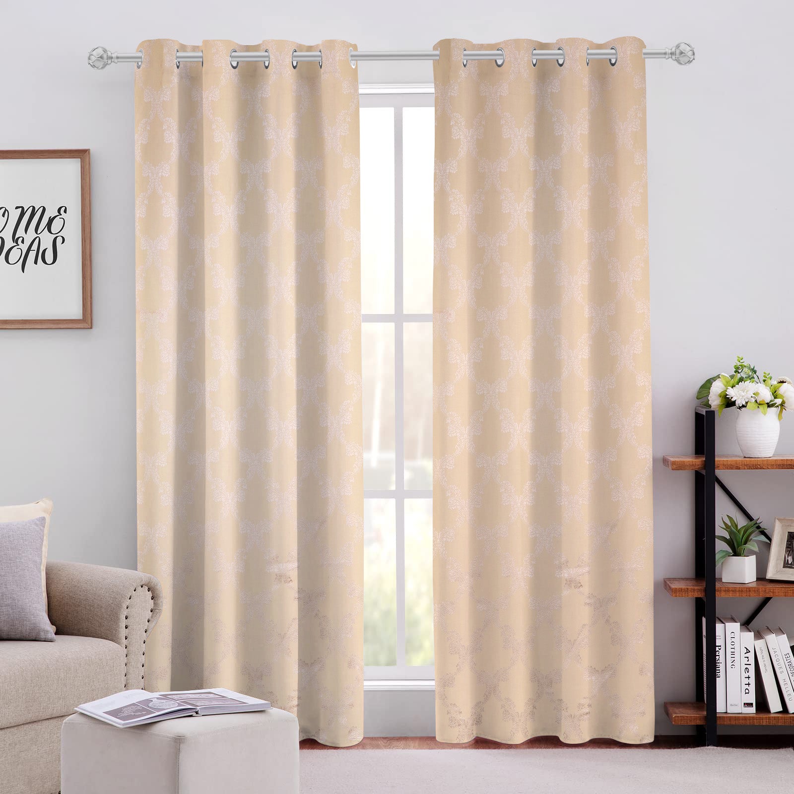 Cotton Heavy Fabric Grommet Self Design Beige Curtain
