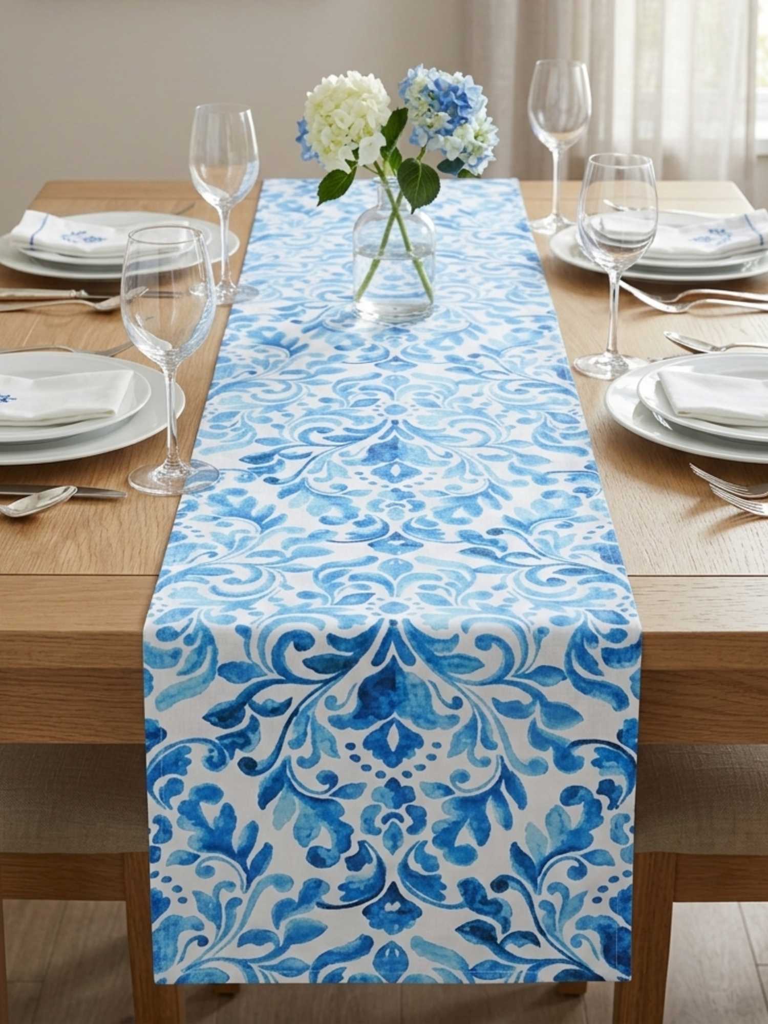 Sky Blue Aqua Pattern Table Runner
