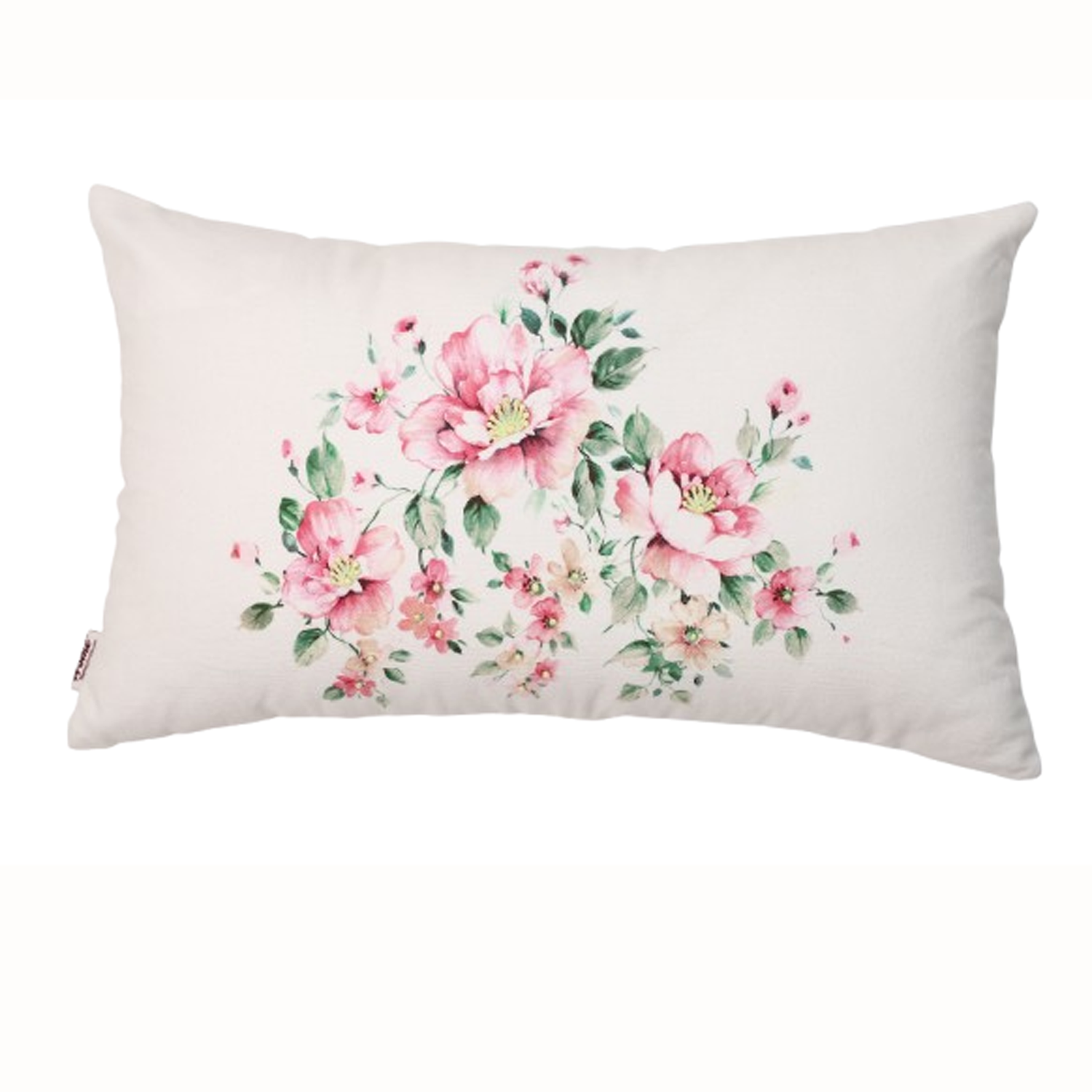Floral Printed Hand Work French Knots Rectangular Cushion Cover 12x20 Inch