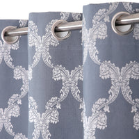 Cotton Grommet Self Design Blue and Silver Curtain