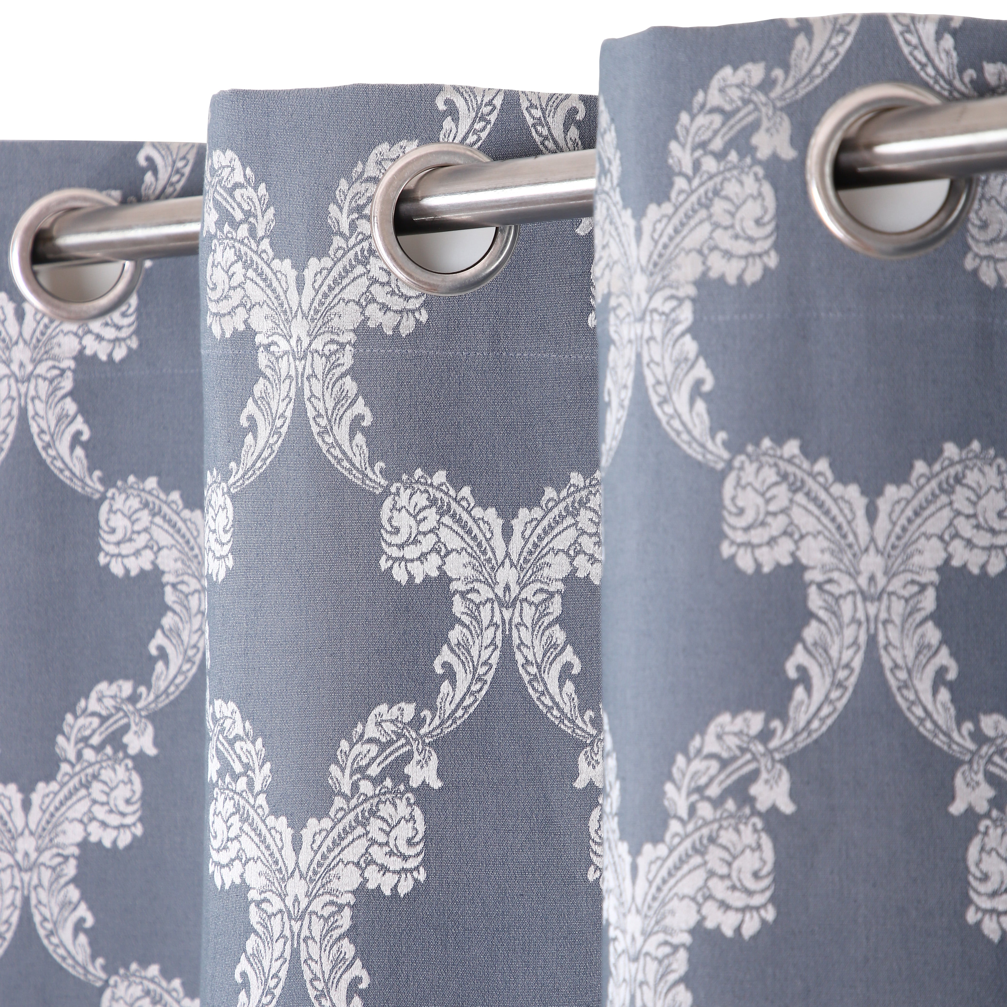 Cotton Grommet Self Design Blue and Silver Curtain