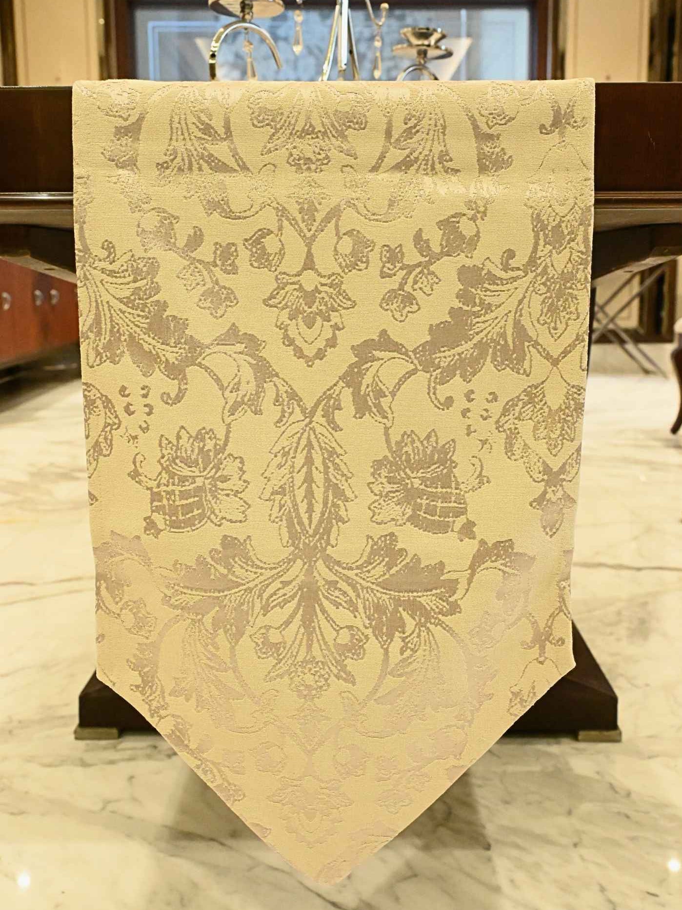Silver Royal Damask Jacquard Table Runner with Tassel