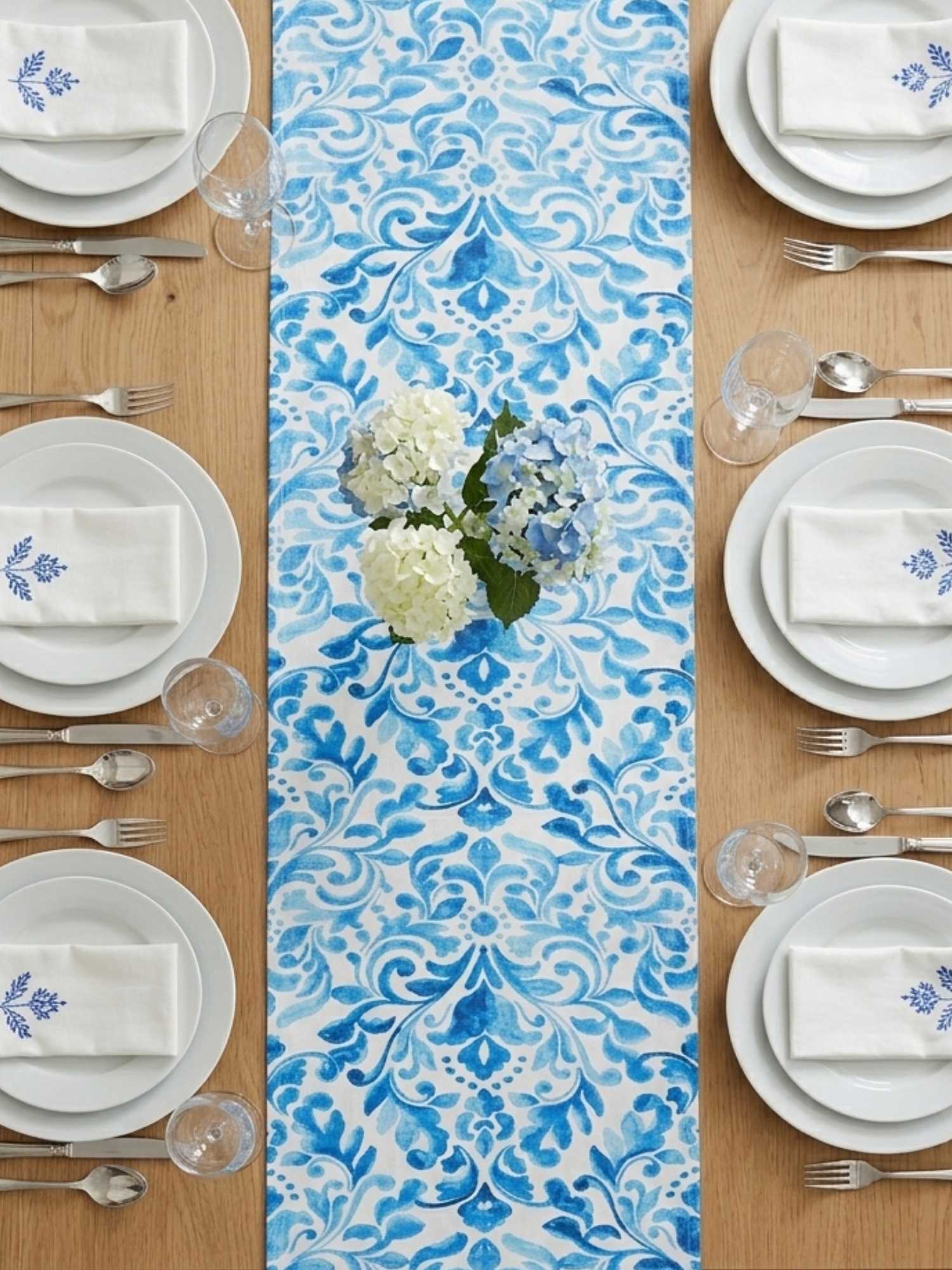 Sky Blue Aqua Pattern Table Runner