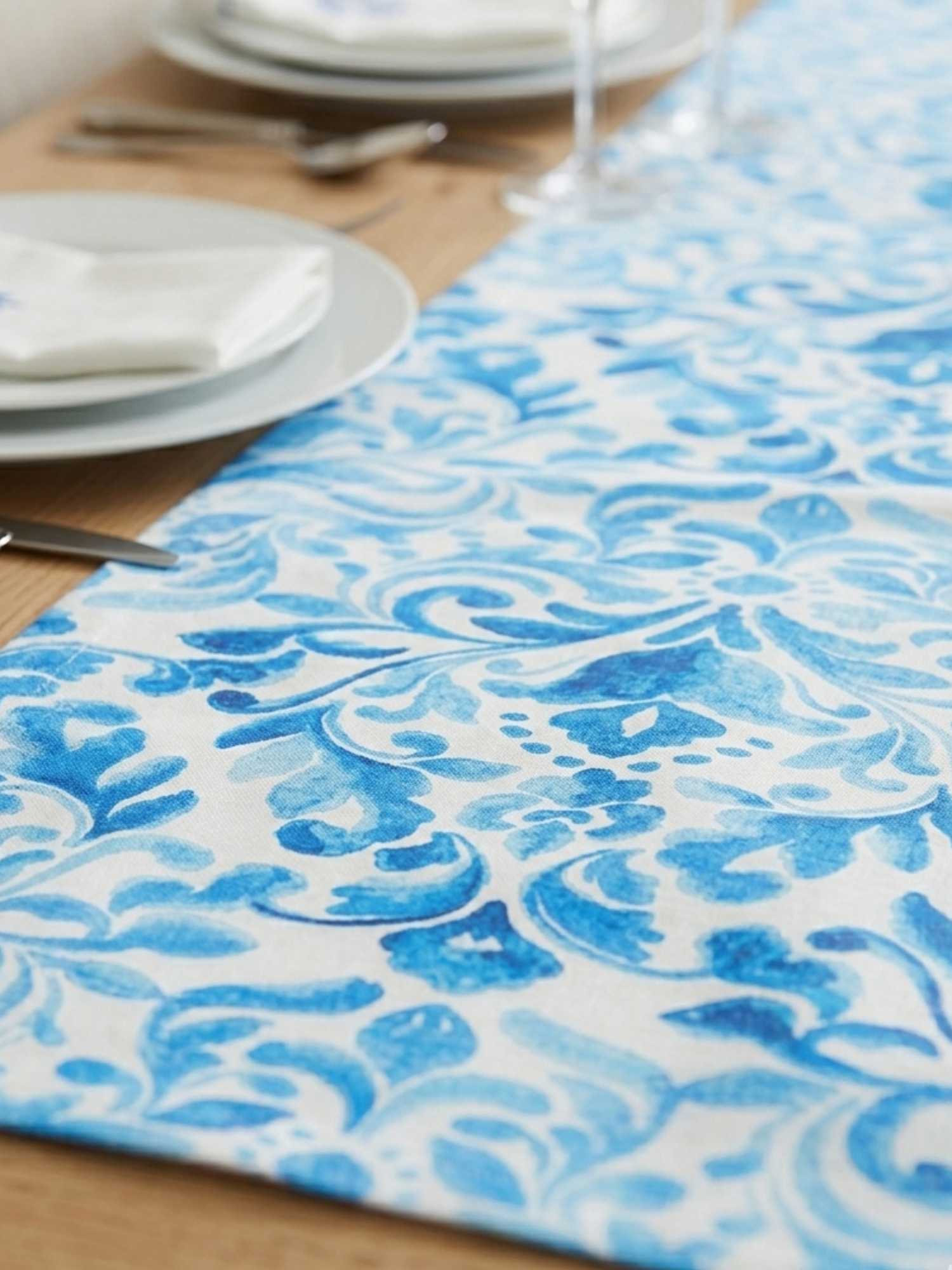 Sky Blue Aqua Pattern Table Runner