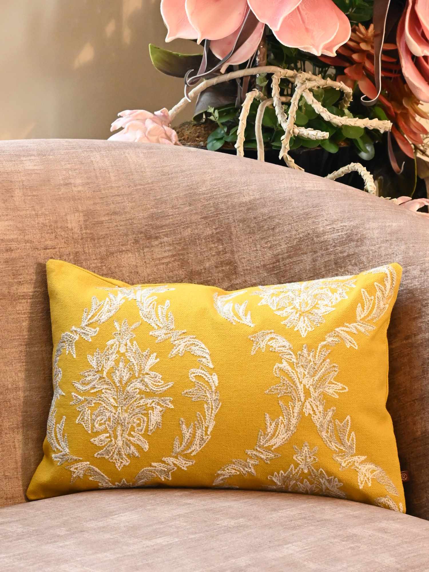 Regalia Damask Embroidered Cushion Cover – 12x18 Inch