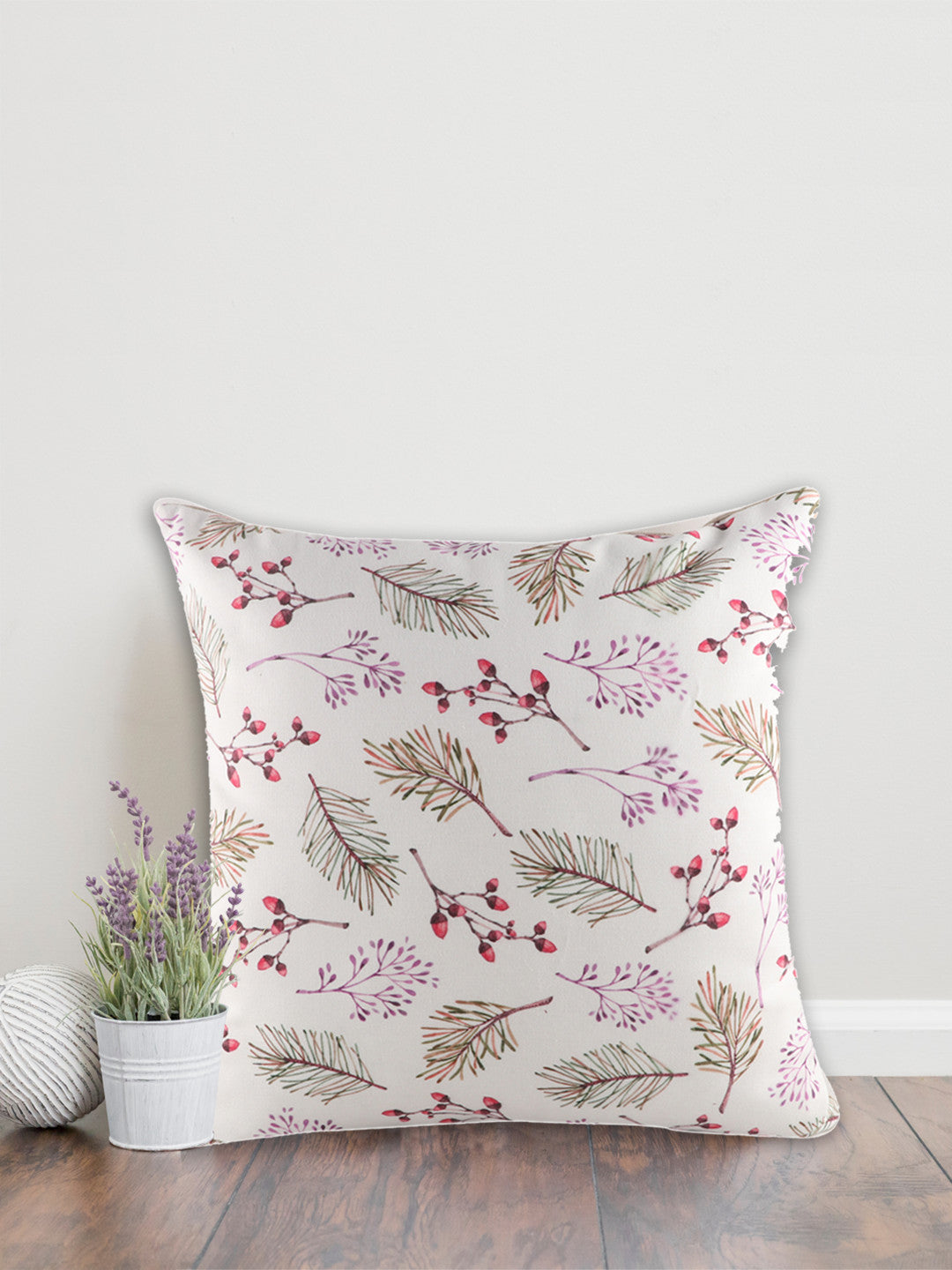Berry Leaf Print Cushion Cover 18x18 Inch - Pack of 1