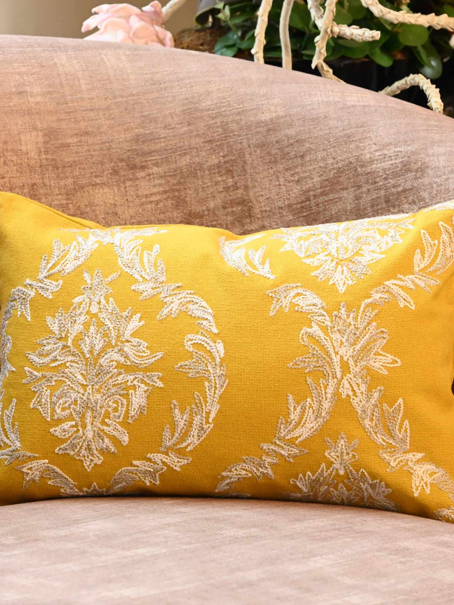 Regalia Damask Embroidered Cushion Cover – 12x18 Inch