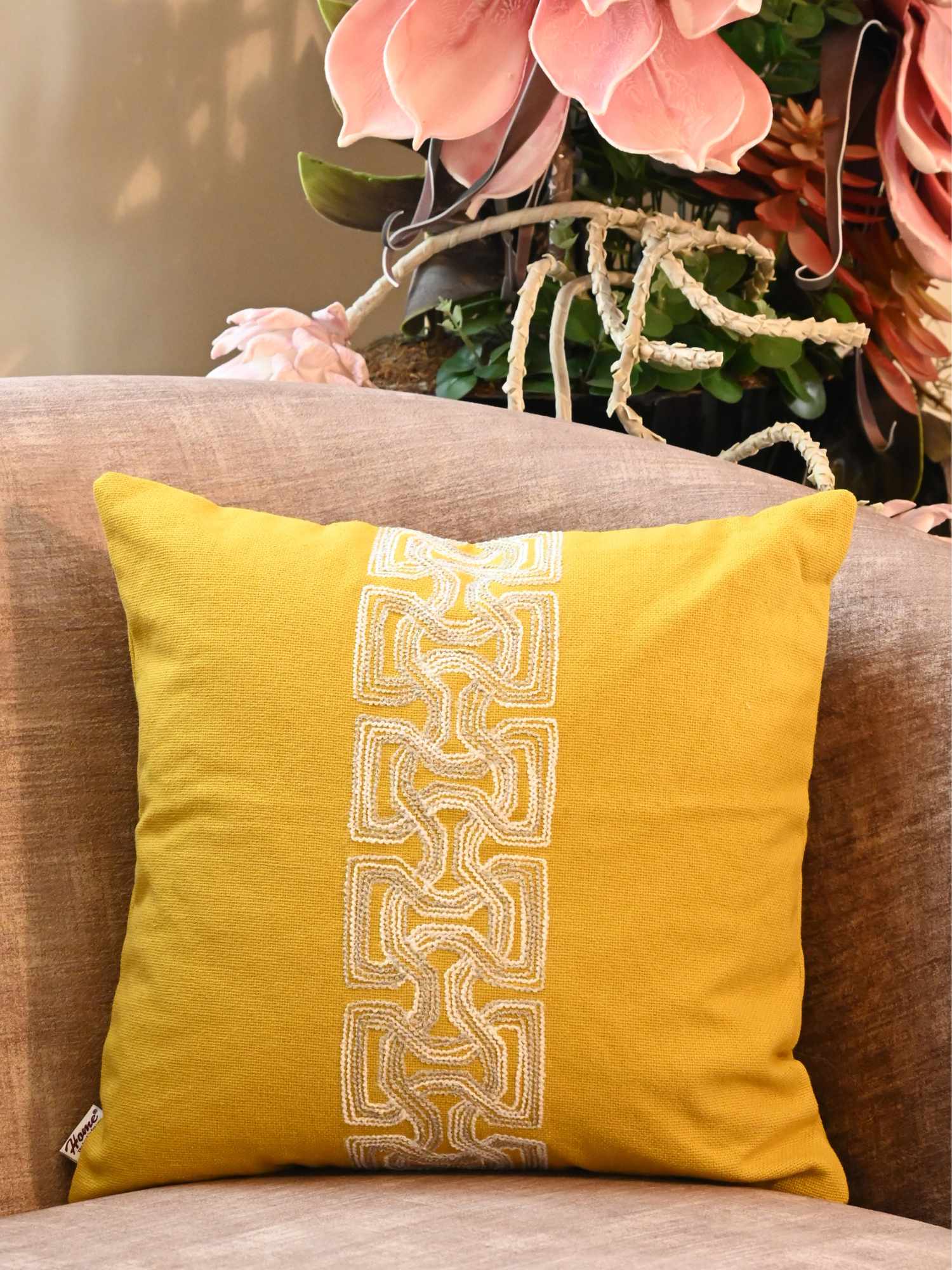 Aurelia Centre-Band Embroidered Cushion Cover - 16x16 Inch