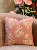 Roselle Garden Floral Embroidered Cushion Cover – Red Chambray 16x16 Inch