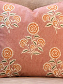 Roselle Garden Floral Embroidered Cushion Cover – Red Chambray 16x16 Inch
