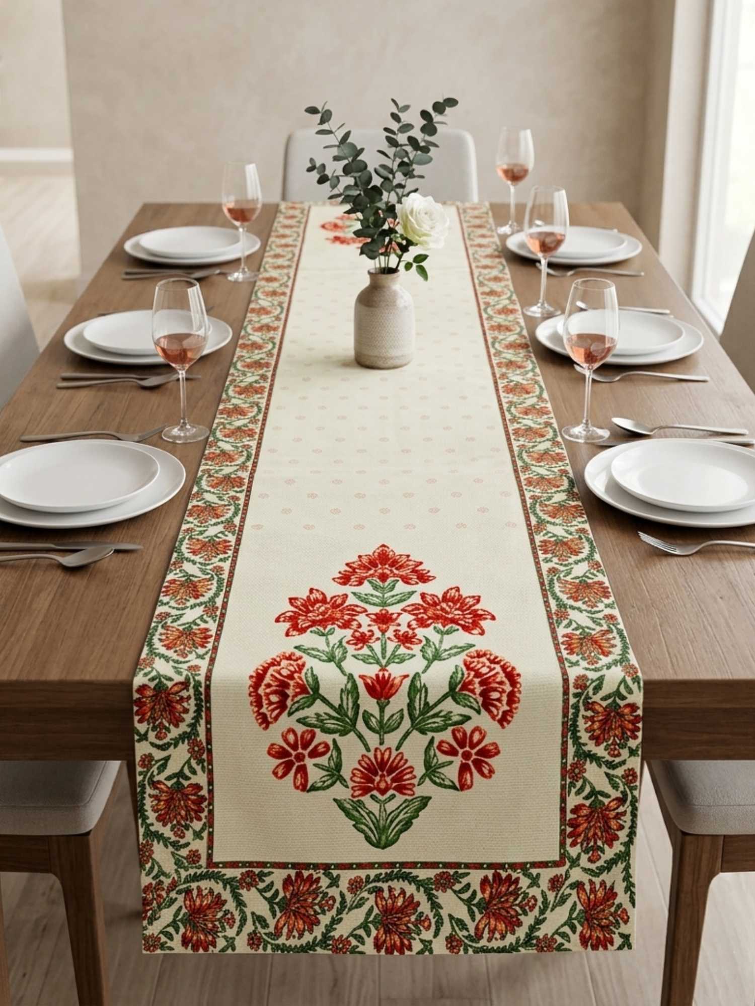 Ivory Floral Heritage Velvet Table Runner