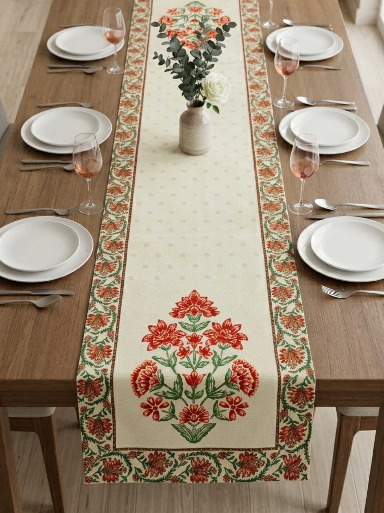 Ivory Floral Heritage Velvet Table Runner