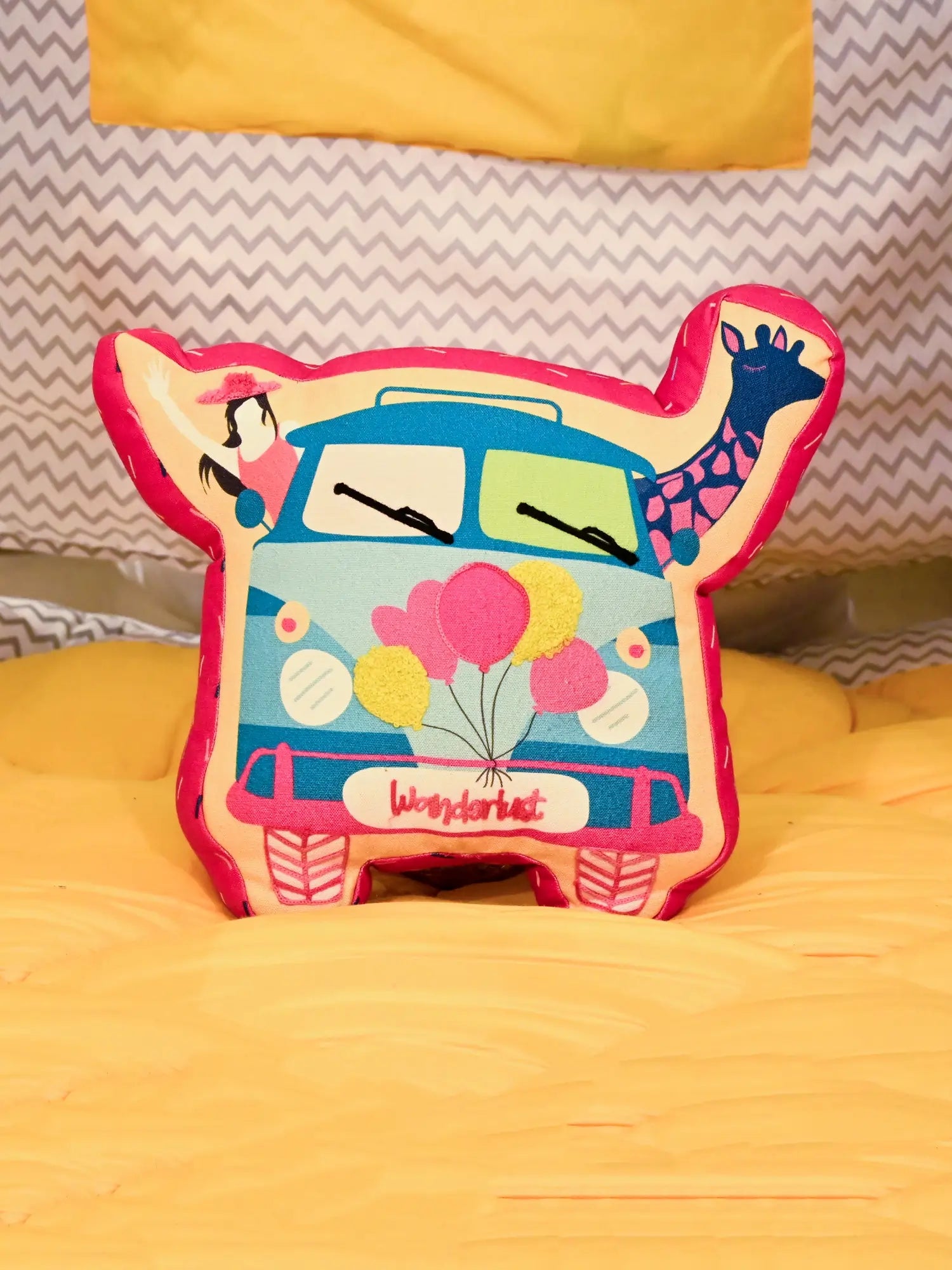 Giraffe Bus Printed Shape Cushion for Kids
