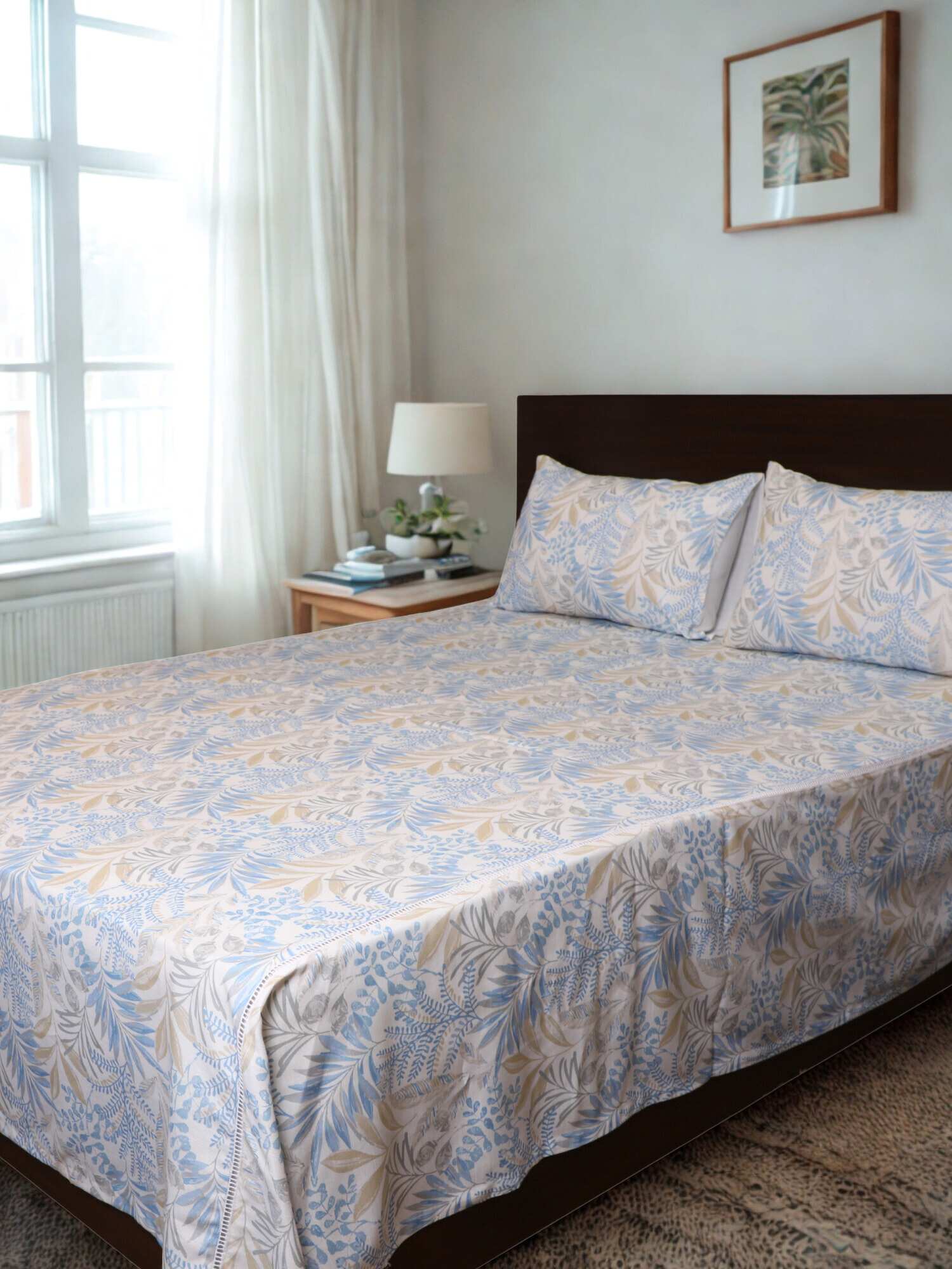 Floral Printed Bed Cover for Double Bed with Pillow Covers - 18x27 Inches