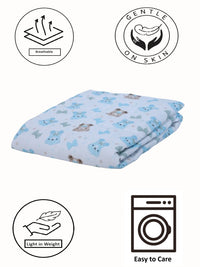 Teady Bear Printed Kids Single Quilt - Light Blue