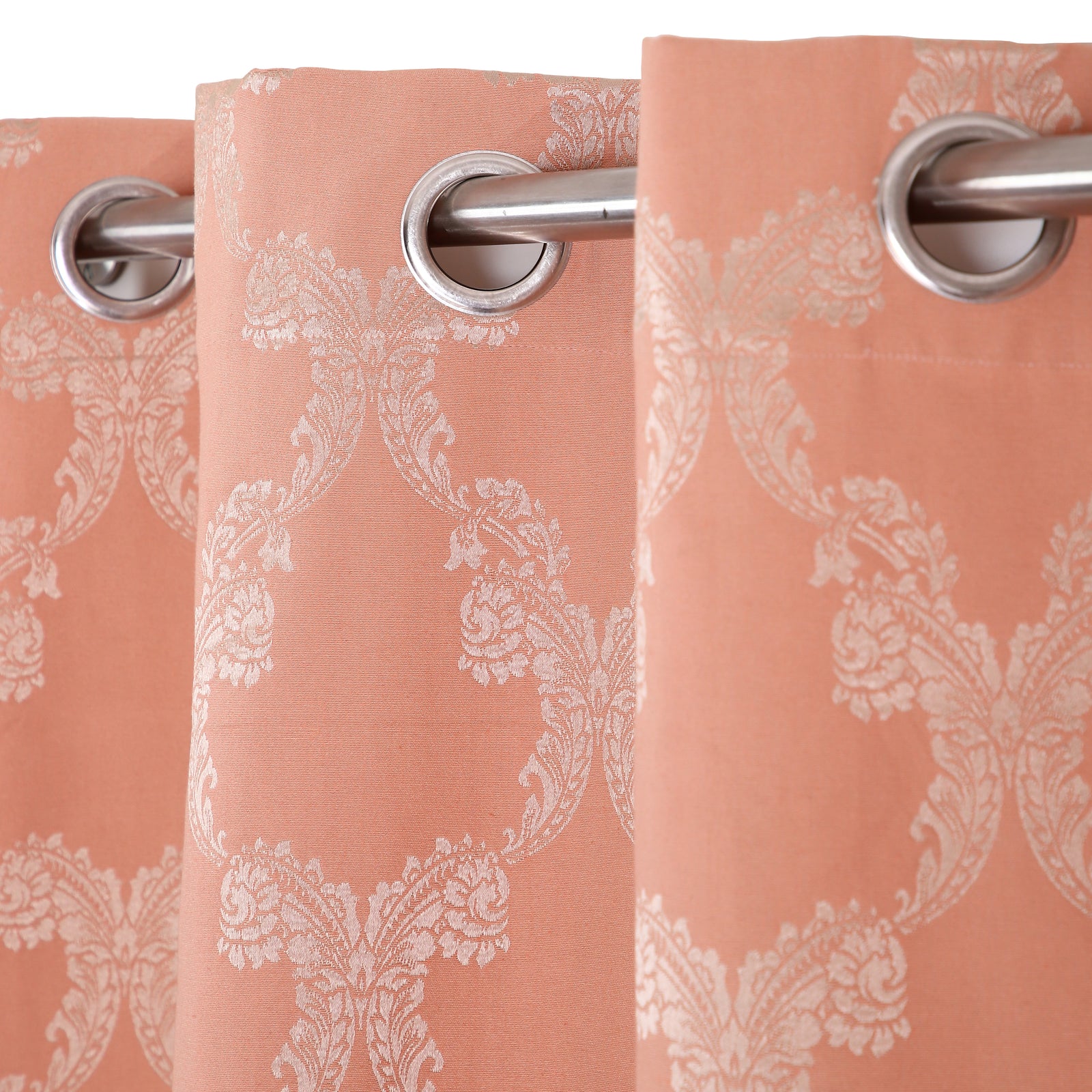 Cotton Heavy Fabric Grommet Self Design Peach Curtain