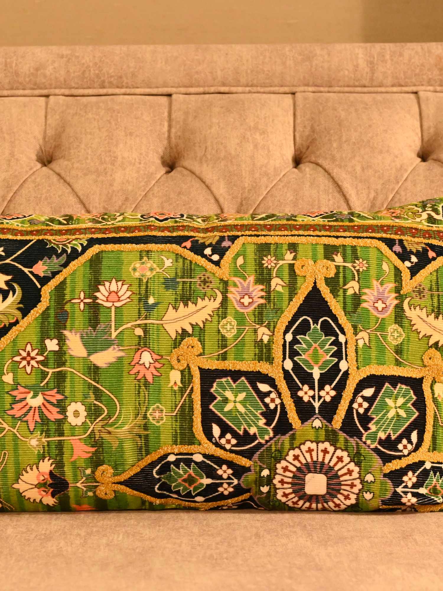 Regal Garden Corduroy Velvet Embroidered Cushion Cover – 14x24 Inch