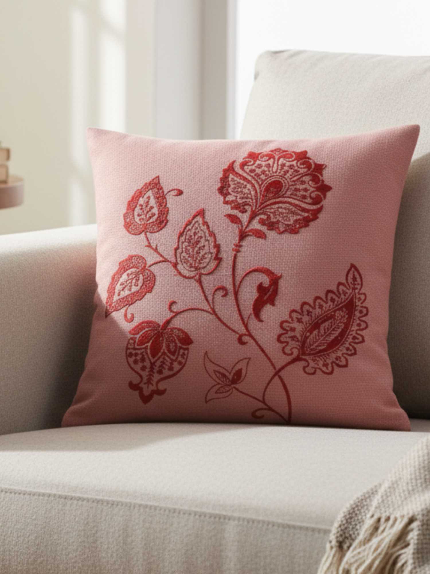 Embroidered Floral 18x18 Inch Cushion Cover - Pack of 1