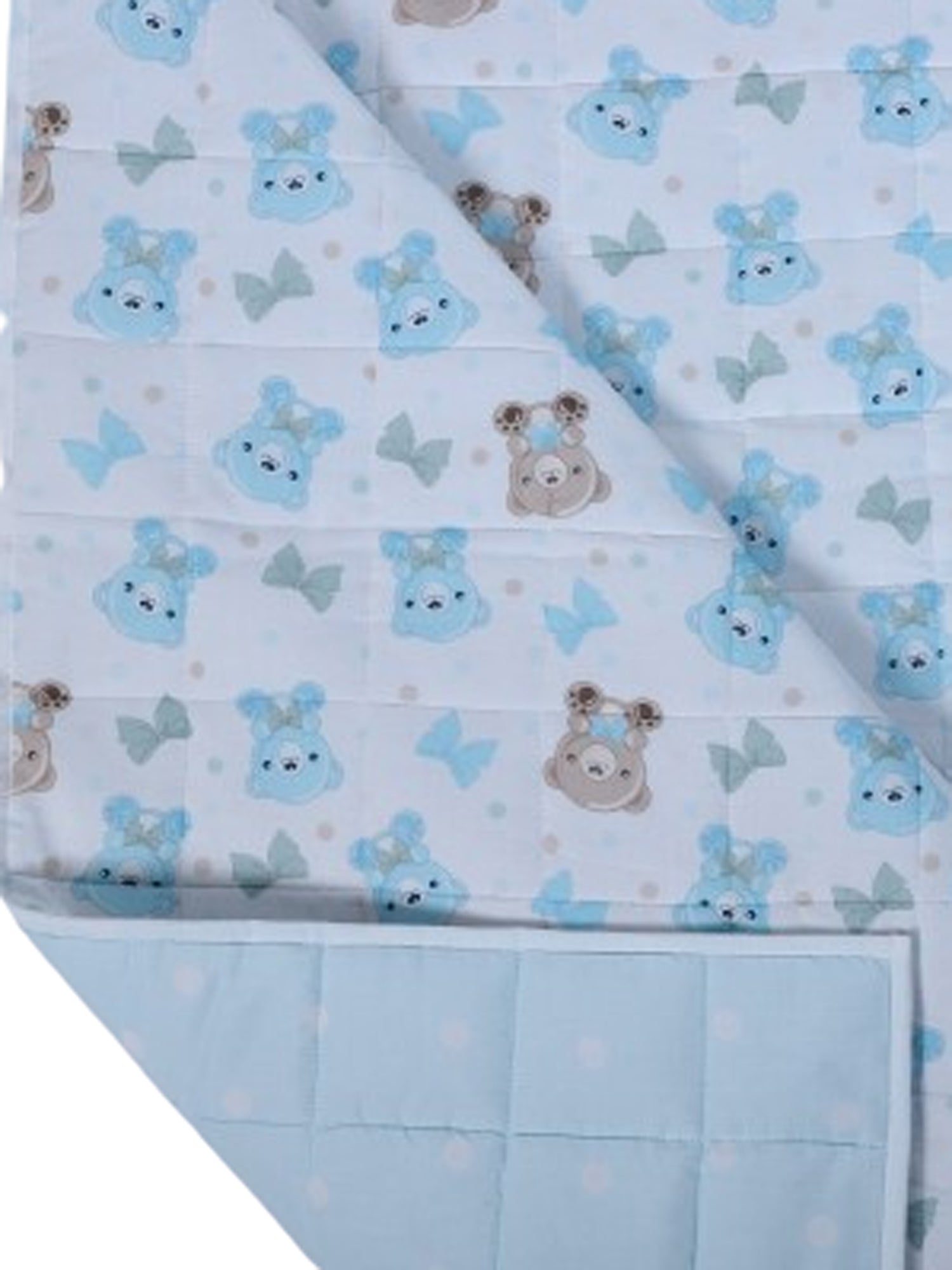 Teady Bear Printed Kids Single Quilt - Light Blue