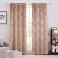 Cotton Heavy Fabric Grommet Self Design Brown Curtain