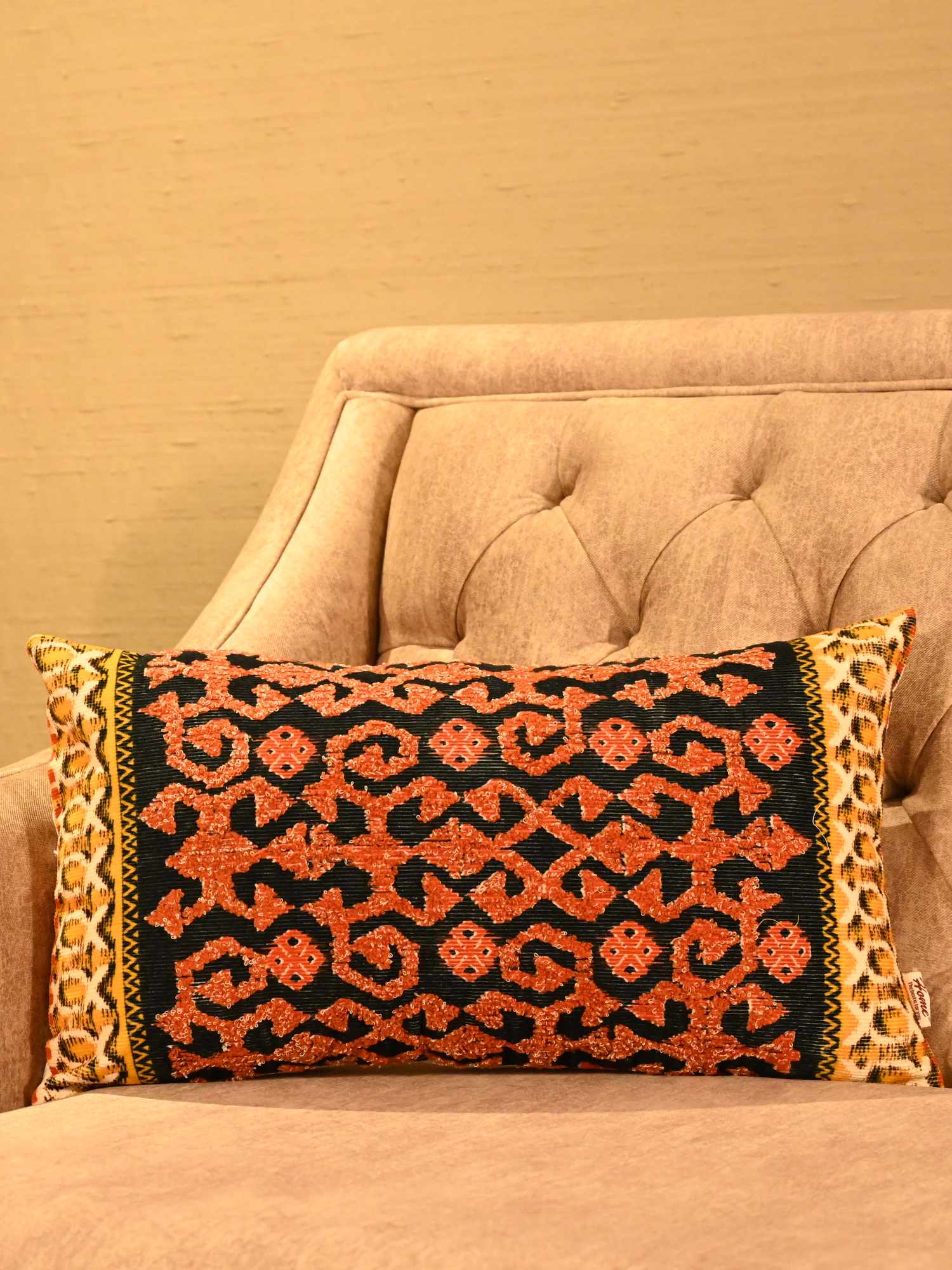 Royal Ember Embroidered Corduroy Velvet Cushion Cover – 12x20 Inch