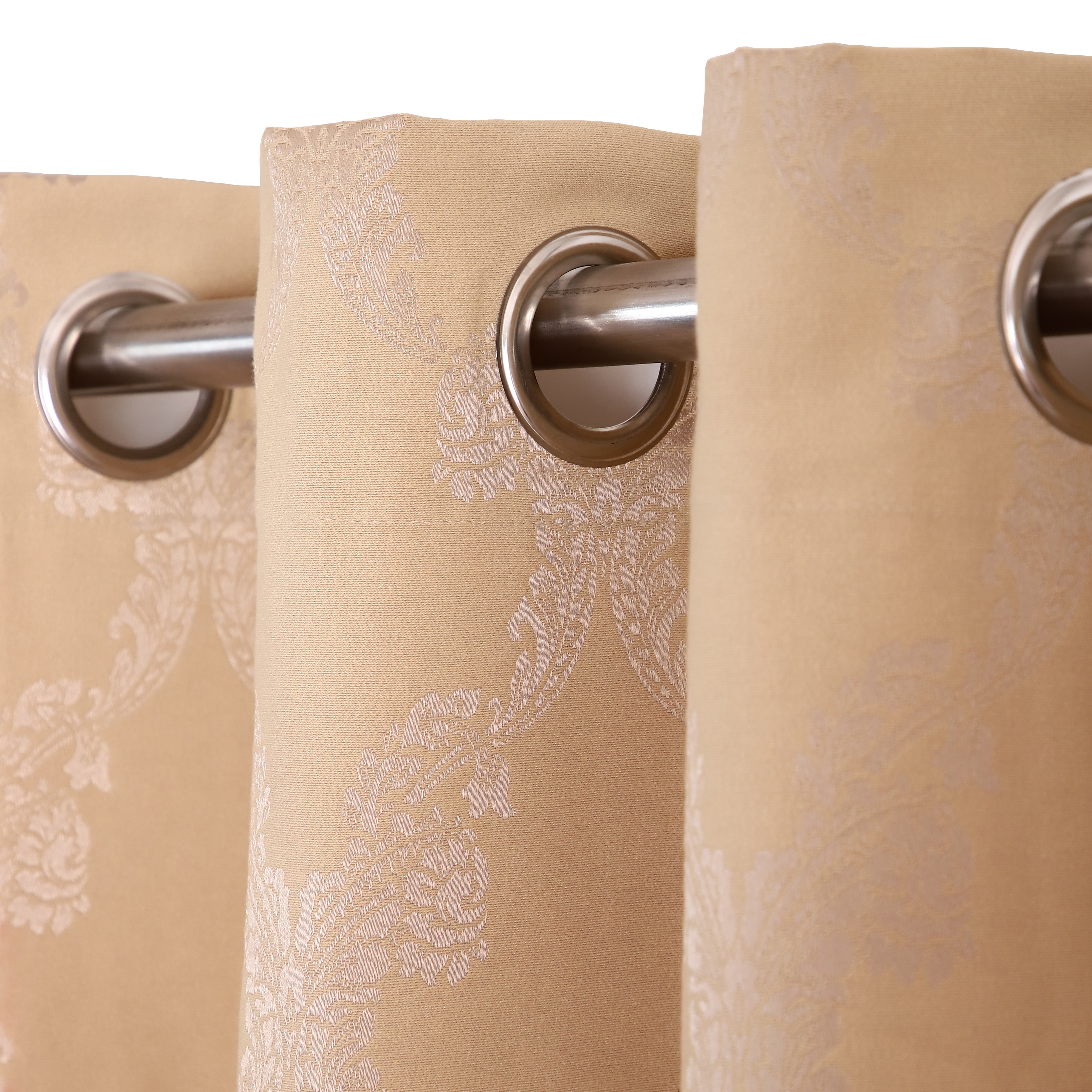 Cotton Heavy Fabric Grommet Self Design Beige Curtain