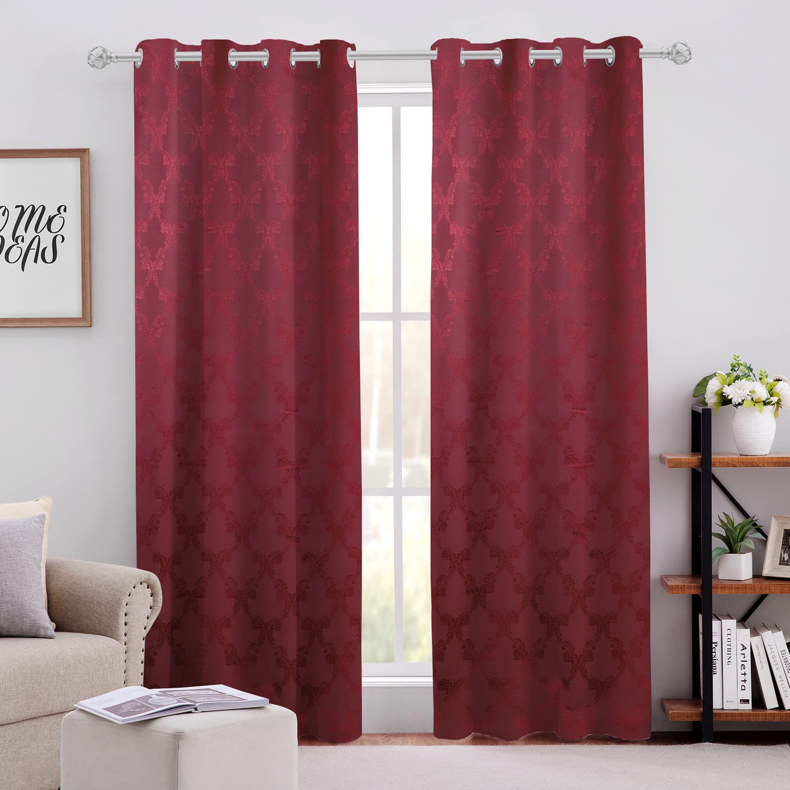 Cotton Burgundy Self Design Curtain with Grommets