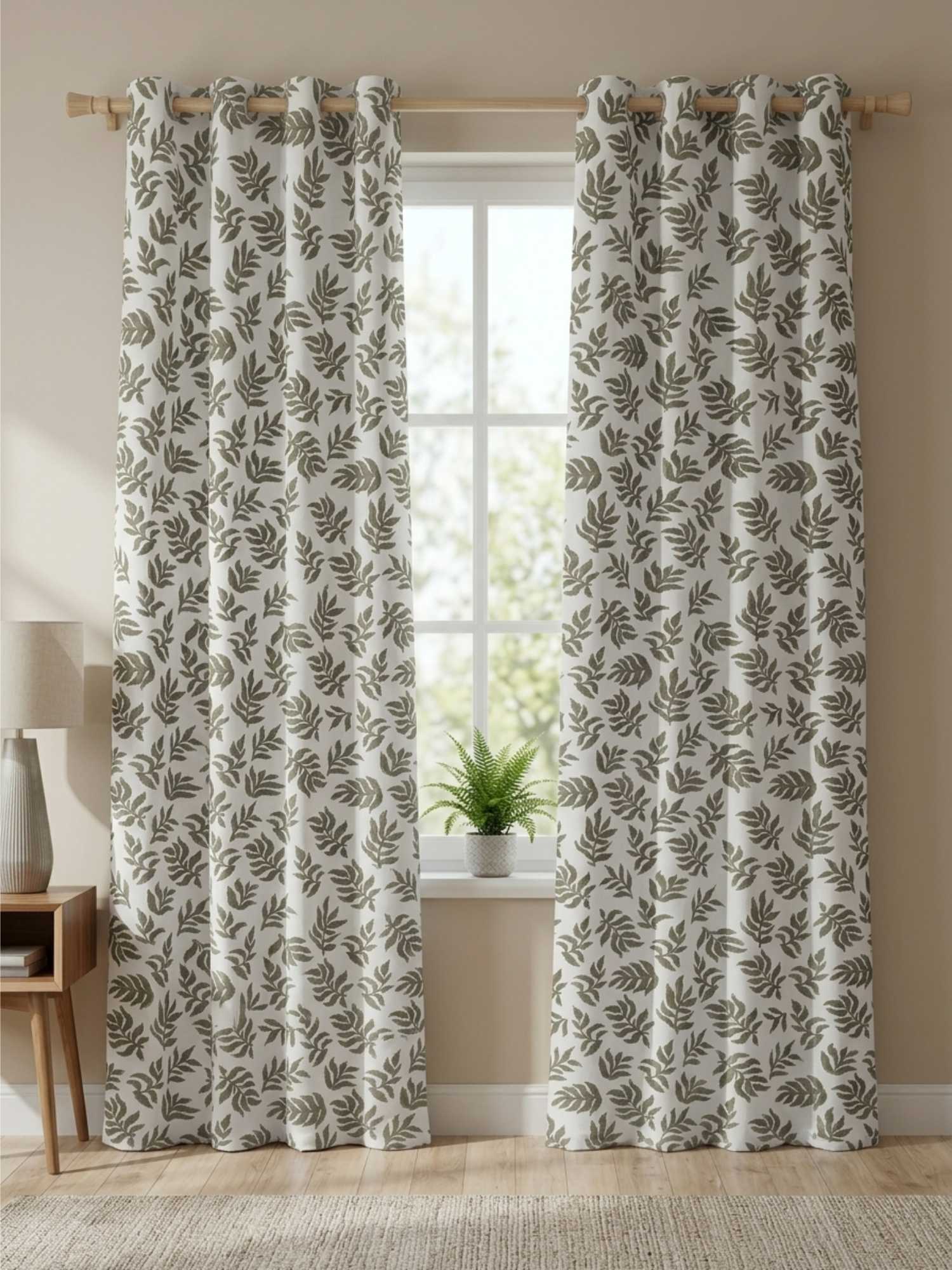 Green Leaf Printed Door Curtain - Pack of 1