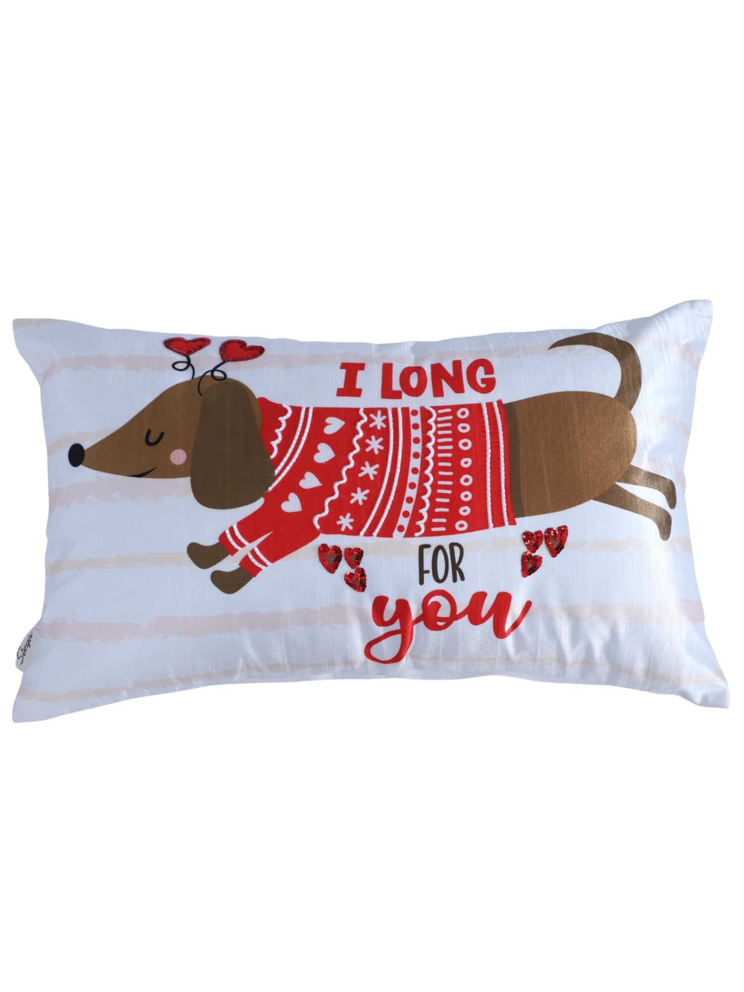 Love Paws Embroidered Cushion Cover - 12x20 Inch