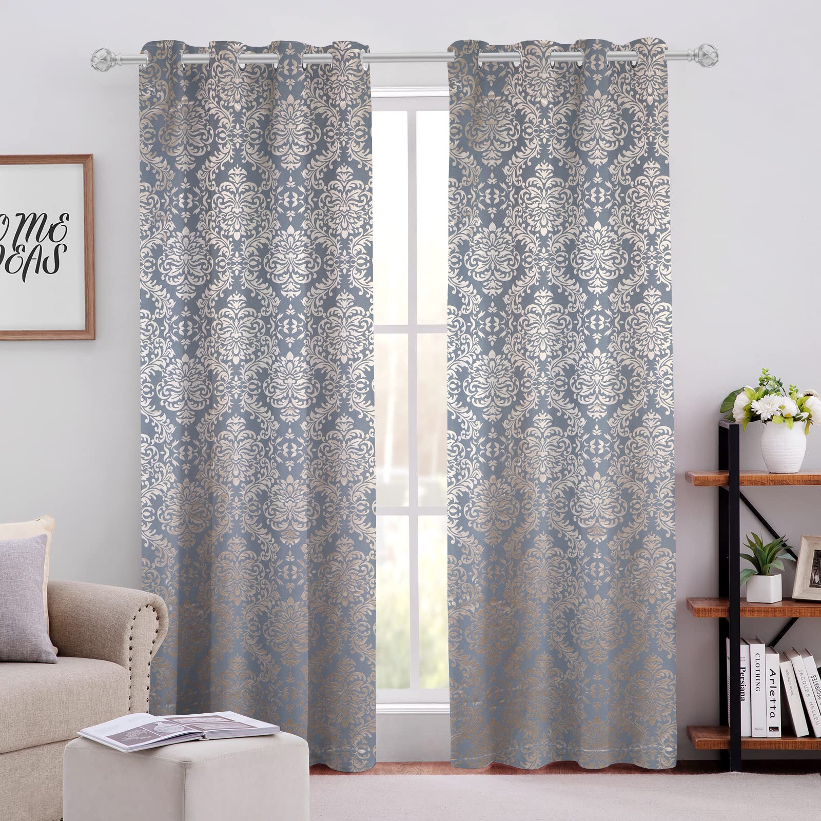 Cotton Heavy Fabric Grommet Self Design Blue Curtain