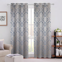 Cotton Heavy Fabric Grommet Self Design Blue Curtain