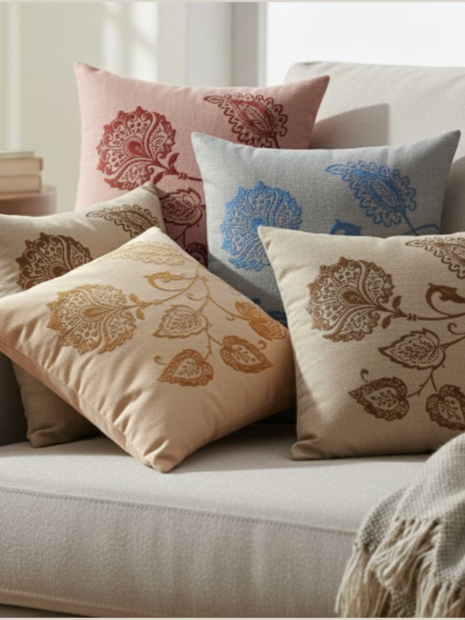 Embroidered Floral 18x18 Inch Cushion Cover - Pack of 1